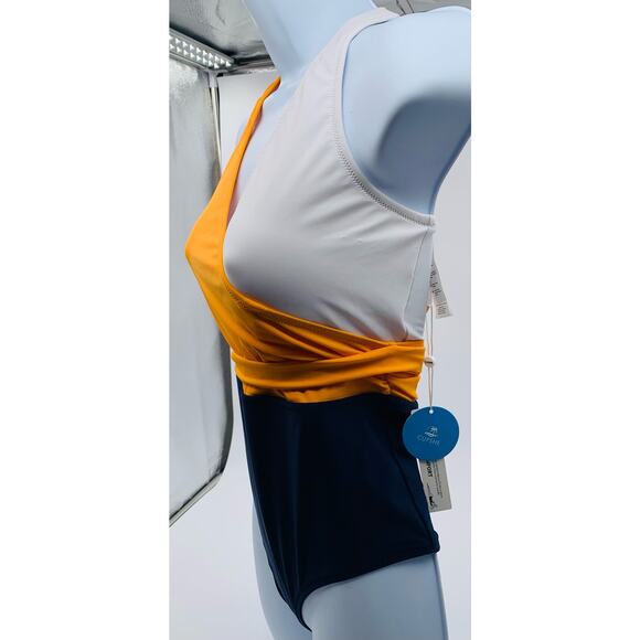 Cupshe Swimsuit One Piece Women Medium Color Block Yellow White Blue V Neck Chic - Picture 4 of 13